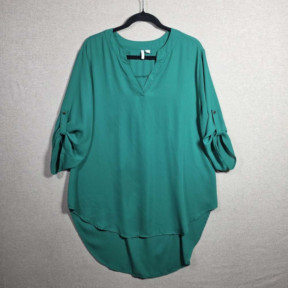 Est 1946 Womes 14/16 Cato Tunic Top Roll Tab Sleeve V-Neck High Low Hem Blouse